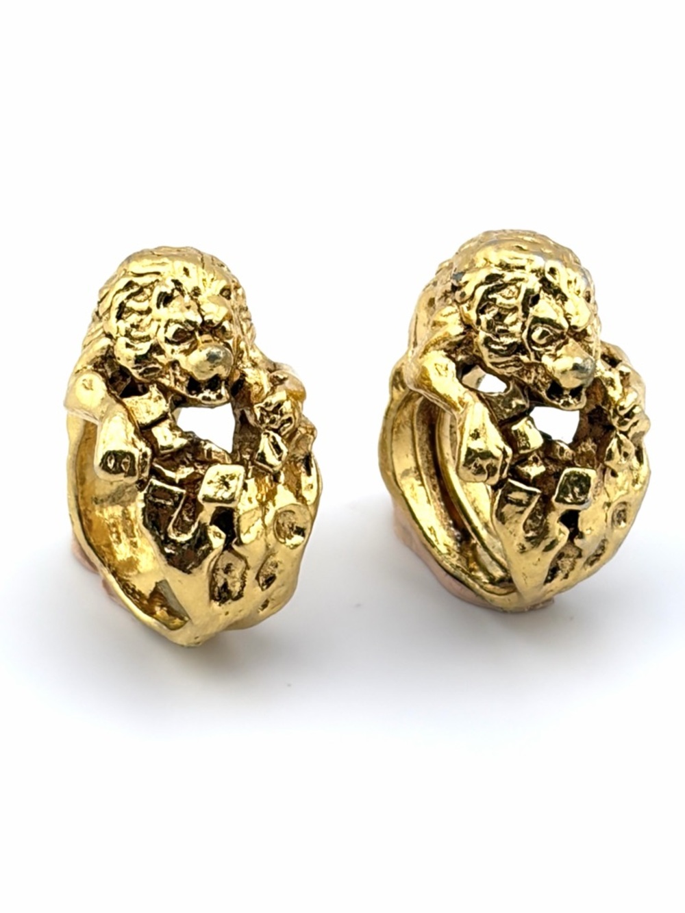 Erwin Pearl Gold Plated Egyptian Revival Lion Motif Matching Rings